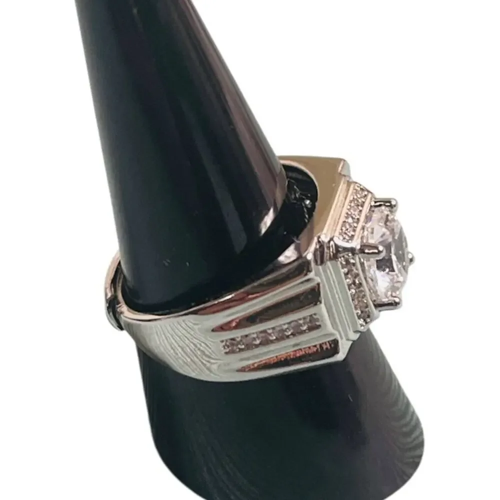 Silver Plated Moissanite Signet Ring